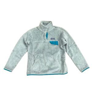 Patagonia Women Grey Cobalt Blue Re Tool Snap T Fleece Jacket Pullover Small
